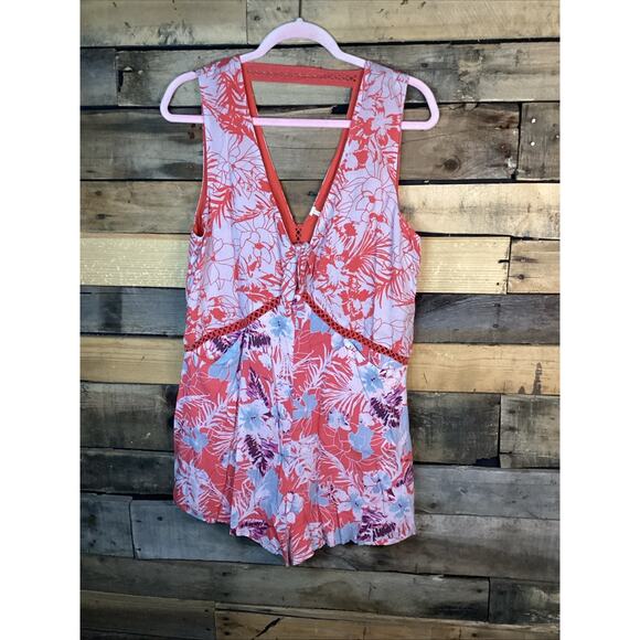 Free People Women’s Short Romper Size Small White/ Coral - Picture 1 of 6